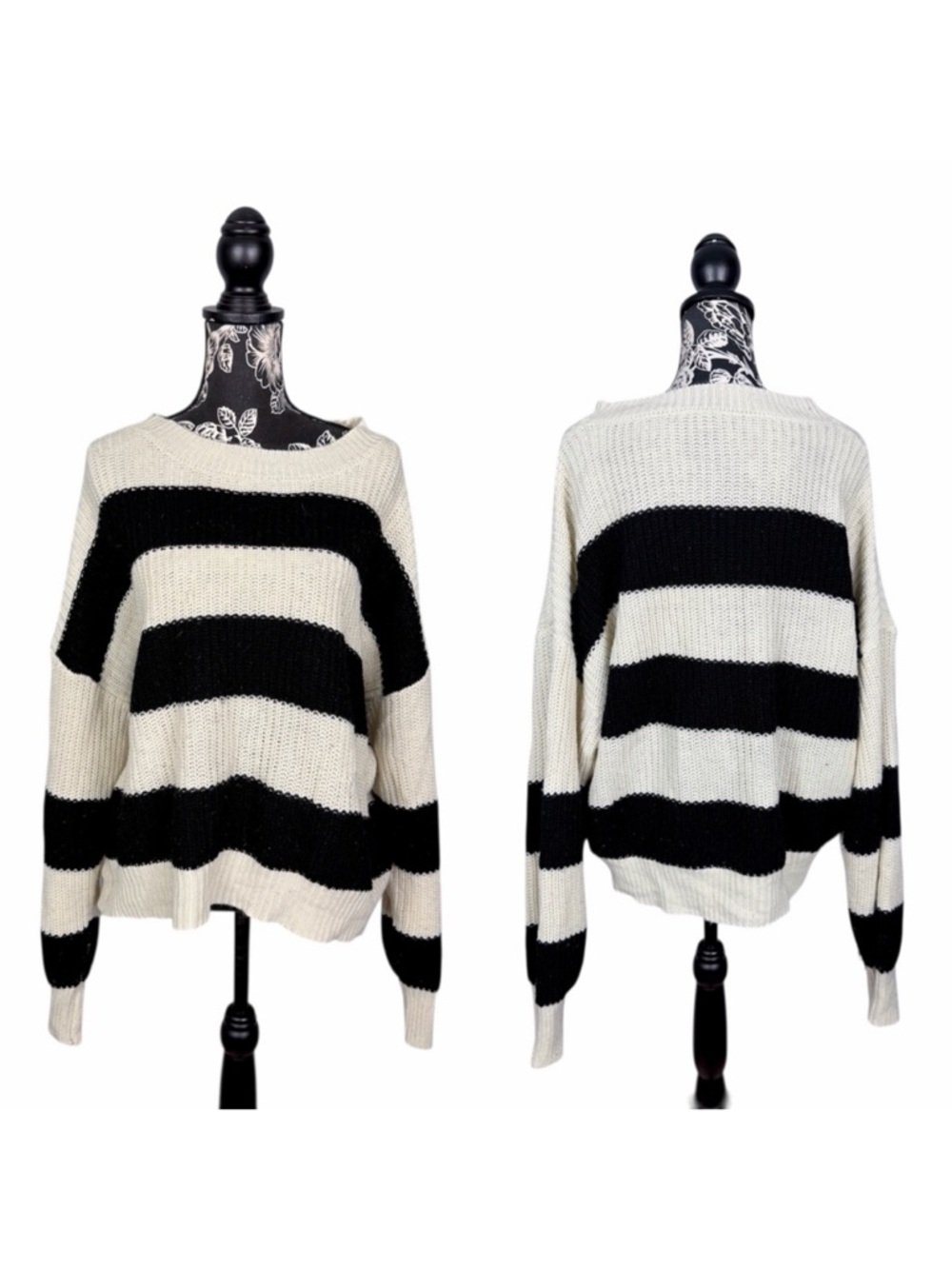 Favlux cream/black striped oversized sweater size large